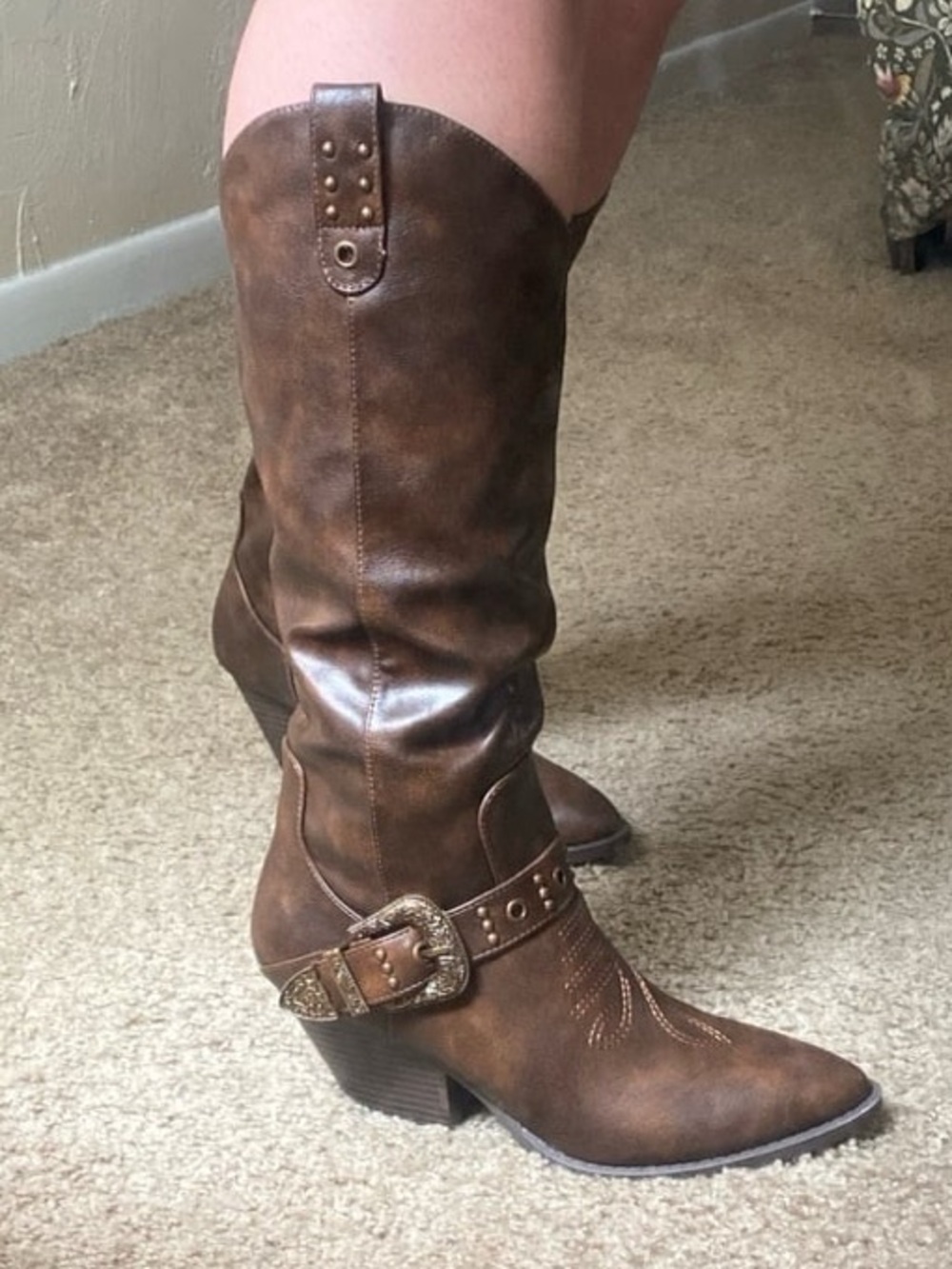 T.J.Maxx Brown Western-Style Knee Boots with Buckle - Picture 1 of 3
